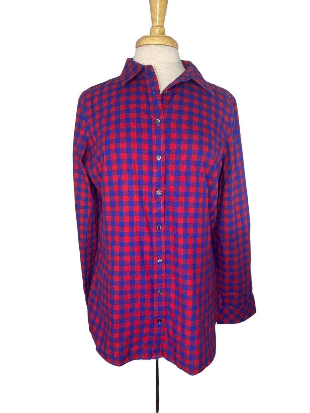 TALBOTS Blue & Red Plaid 100% Cotton Flannel Button Up Shirt Medium Long Sleeve